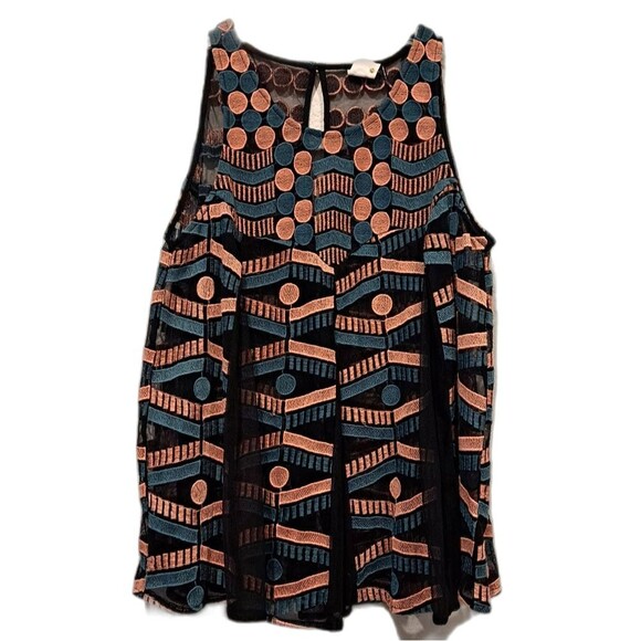 Anthropologie Akemi + Kin Embroidered Kalila Tank Blouse Pleated Geometric sz S - Picture 2 of 12